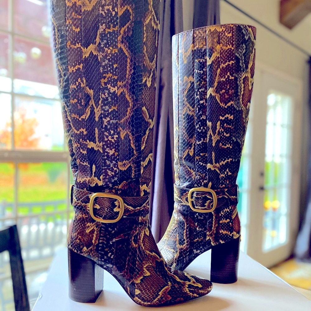 Coach Snakeskin Pattern Heeled Boots